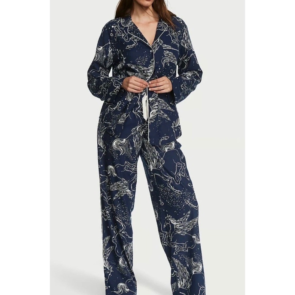 Victoria's Secret Pajama Set‎ Womens XXL Navy Celestial Pegasus Sleepwear